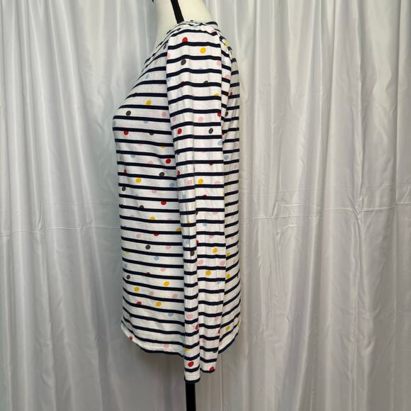 Boden Striped Dot Long Sleeve Top US 4 UK 8 Navy Multicolor Polka Dot Cotton Tee - Picture 2 of 9